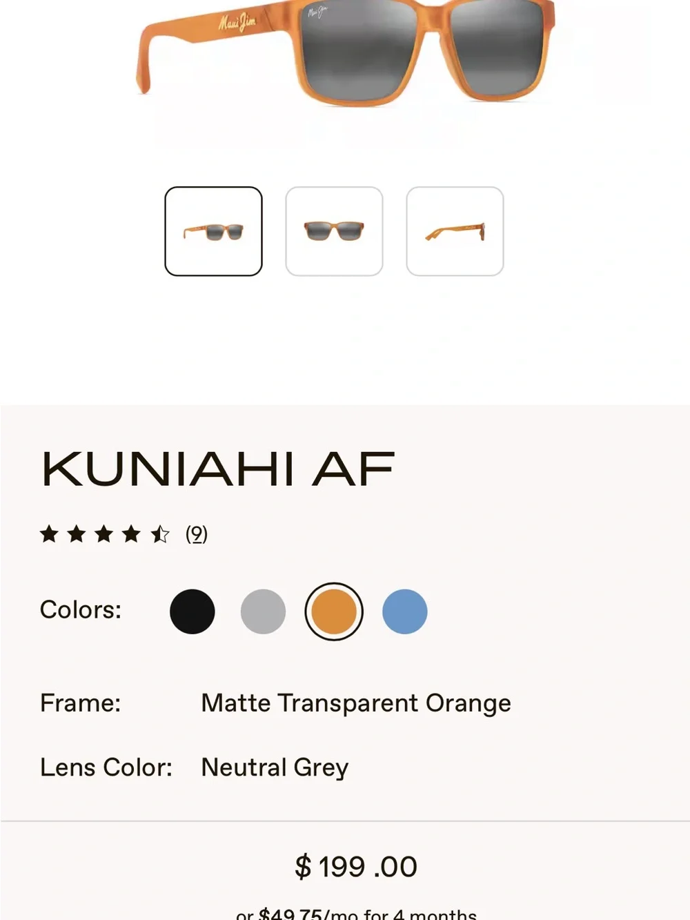 Maui Jim Kuniahi AF Sunglasses in Matte Transparent Orange with Case and Cloth